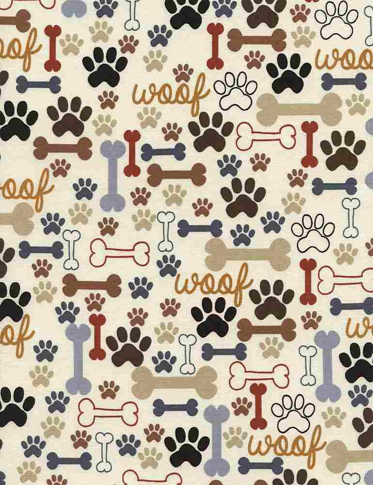 Happiness Has Paws by Timeless Treasures - Bones & Paws DOG-CD2372-CREAM
