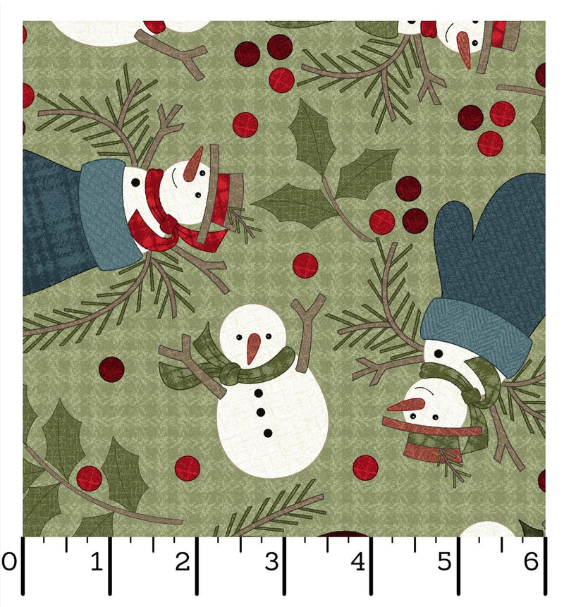 Holly Jolly - Maywood Flannel - Snowmen Green MASF10892-G