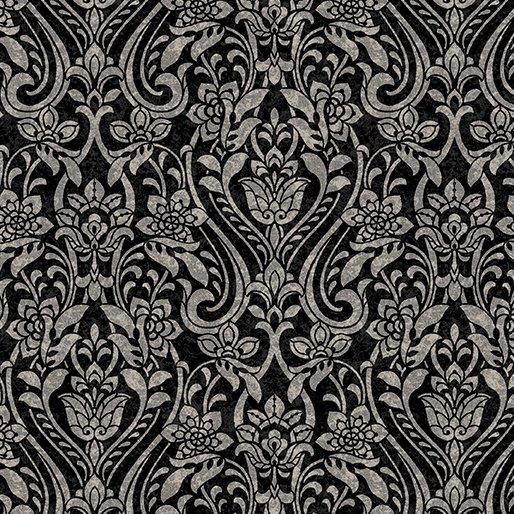 Hummingbirds & Honeysuckle for Benartex - Damask Black 13216-11