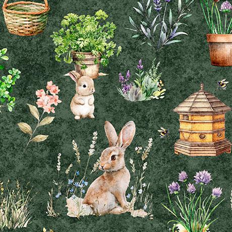 Hunny Bunny - QT Fabrics - Bunny Allover 30976-F Forest