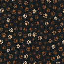 I Love My Dog Paw Print - Camelot Fabrics - Brown Paws on Black - C1846-MUD
