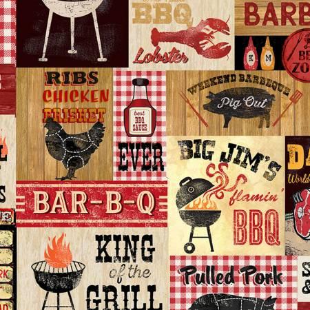 King of the Grill by Timeless Treasures - BBQ Signage Multi CD1333