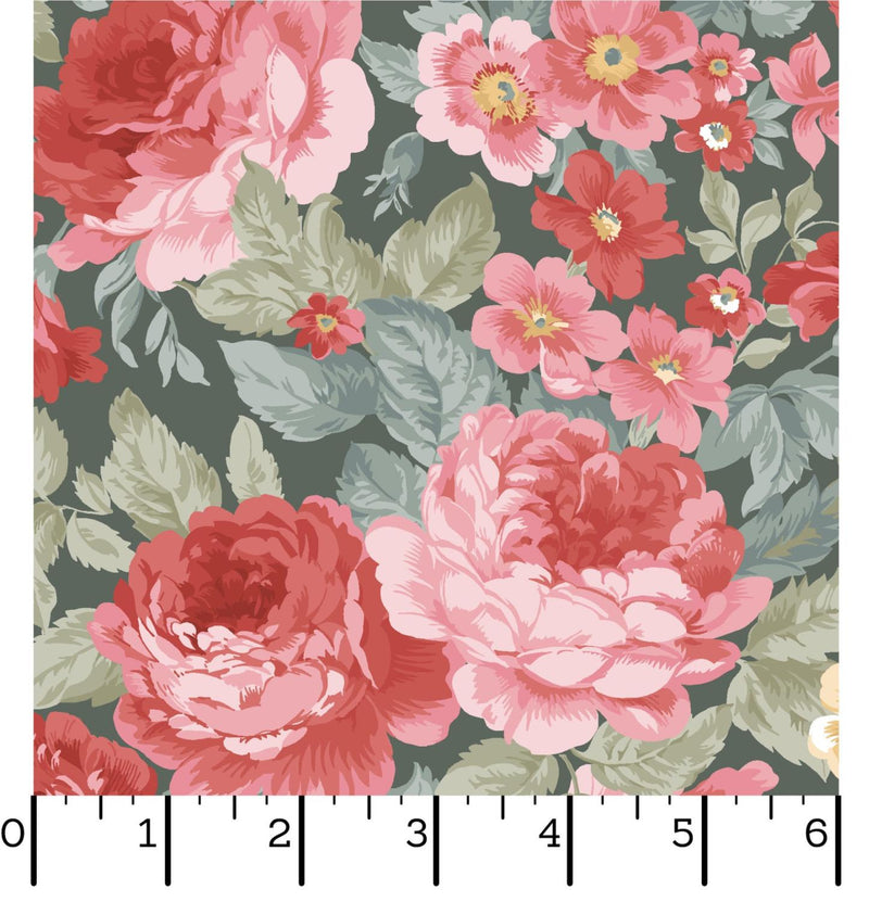La Fleur Flannel - Maywood Studio - Focal Floral Green MASF10990-GZ