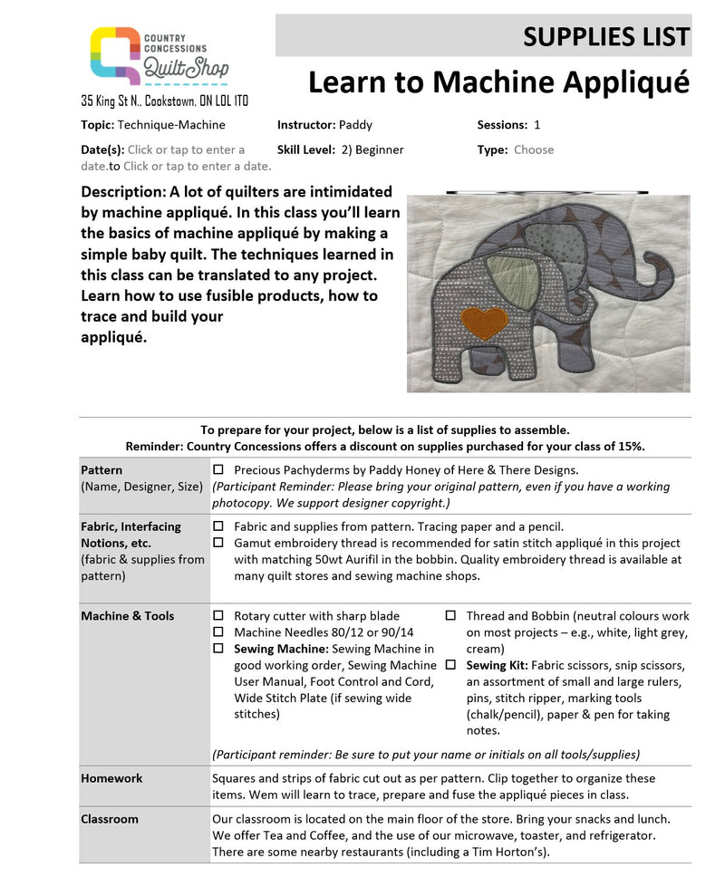 Learn How to Machine Applique - Precious Pachyderms ( June 4, 2025)