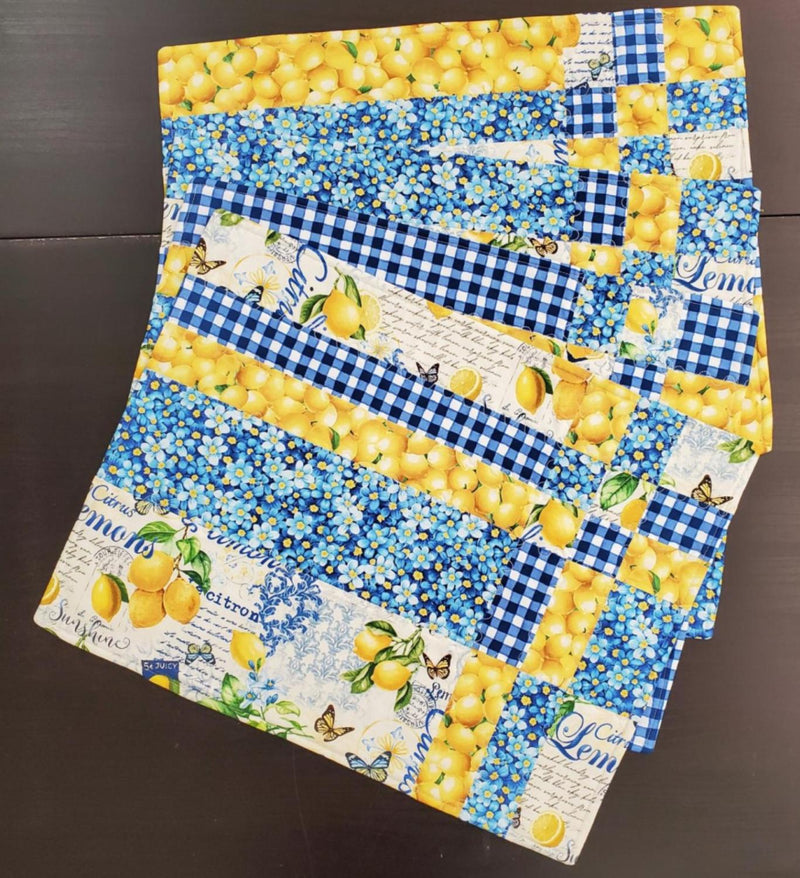 Lemoncello FINISHED SAMPLE Quilted & Bound - 4 Placemats 13" x 17"