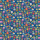 Lets Eat Cake Blank Quilting - Birthday Words 3092-77 Navy