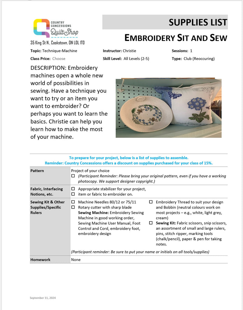 Machine Embroidery Sit & Sew (October 09, 2025)