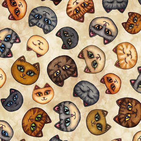 Meow by QT Fabrics - Cat Head Toss on Beige 29184-E