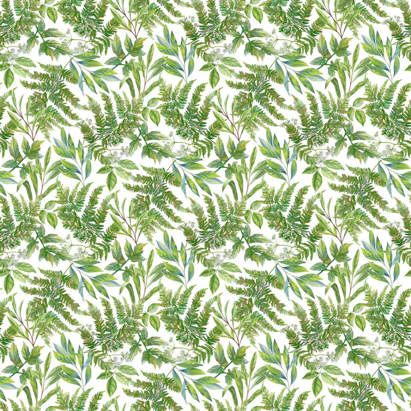 Morning Blossom by Northcott - Fern Toss Green on White 24922-10