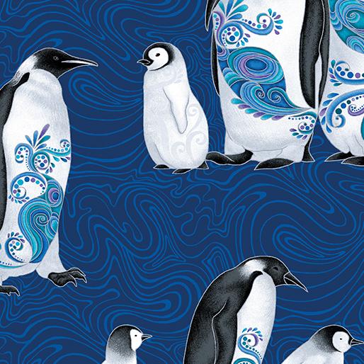 Polar Attitude by Benartex - Penguins Pearlescent Blue/ Multi 13429P-55
