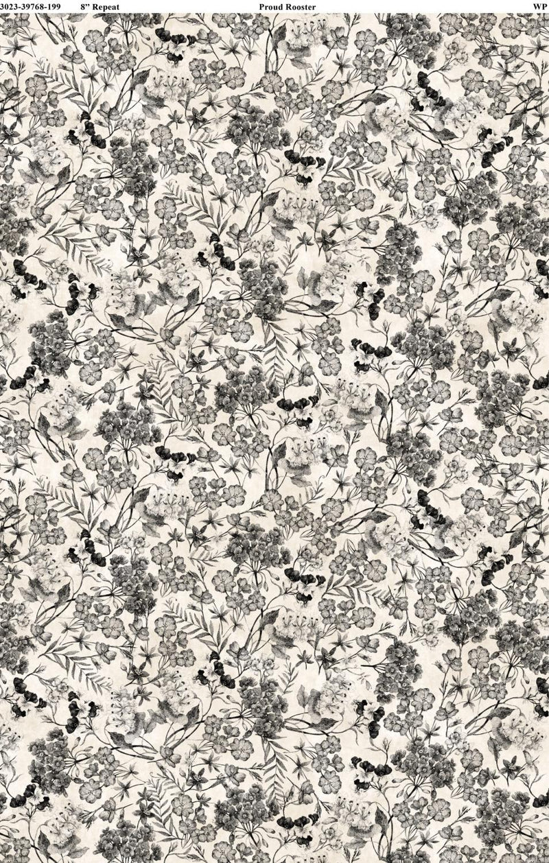 Proud Rooster by Wilmington - Black Floral on Cream 3023-39768-199