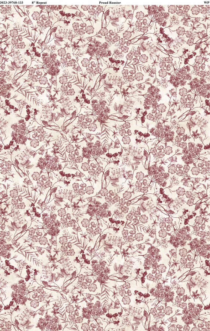 Proud Rooster by Wilmington - Dk Red Floral on Cream 3023-39768-133