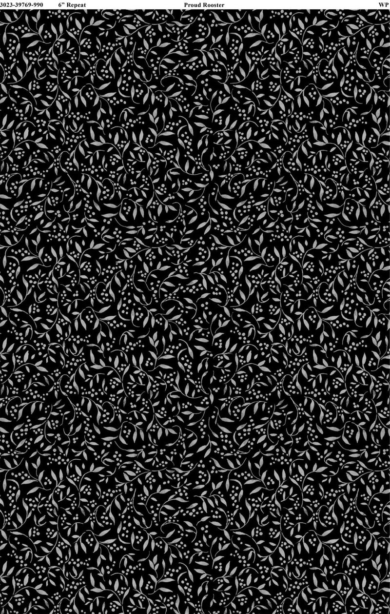 Proud Rooster by Wilmington - Vines on Black 3023-39769-990