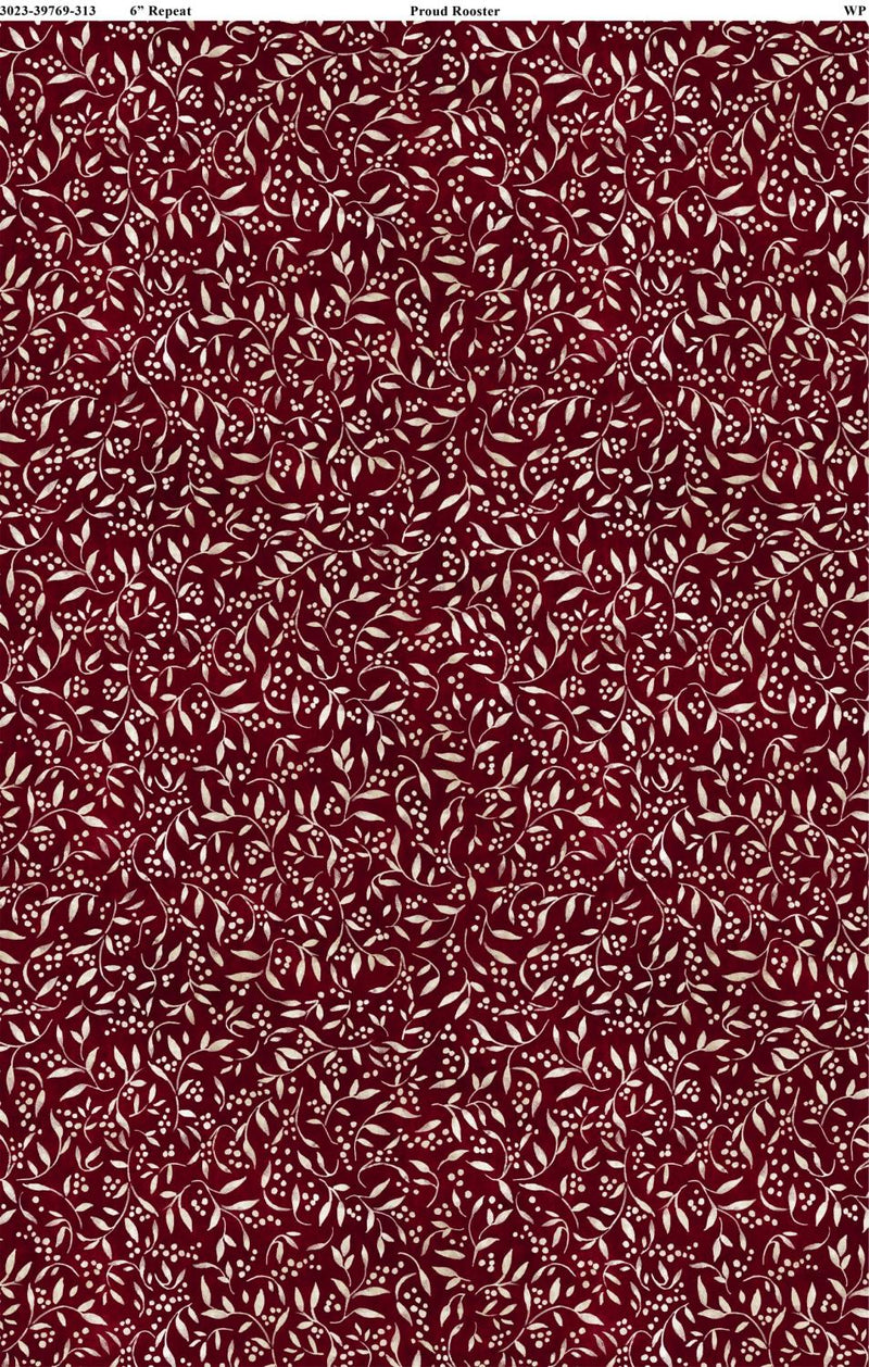 Proud Rooster by Wilmington - Vines on Dk Red 3023-39769-313