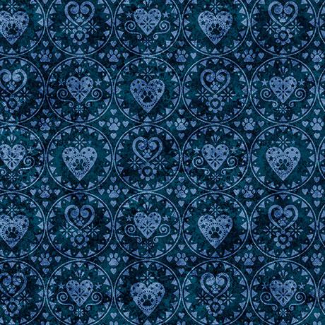 QT Cuties 2 - QT Fabrics - Heart Pawprint Geo 31451-N Navy
