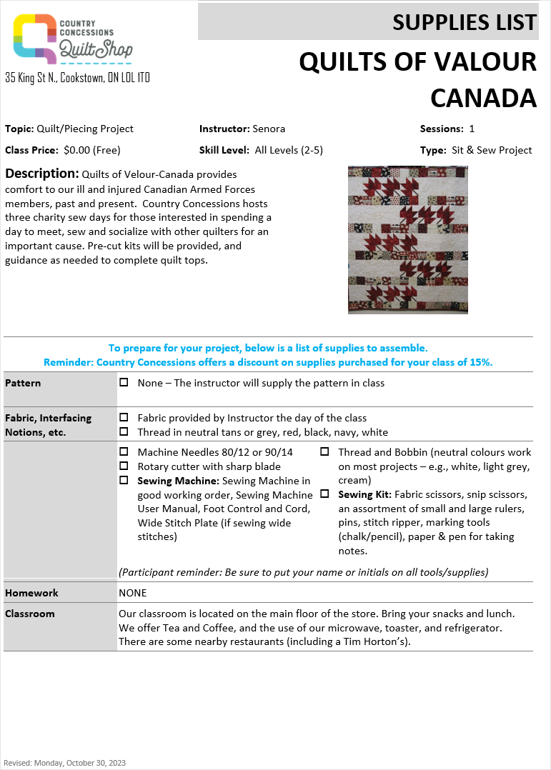 Quilts of Valour Charity Sew (November 2, 2025)