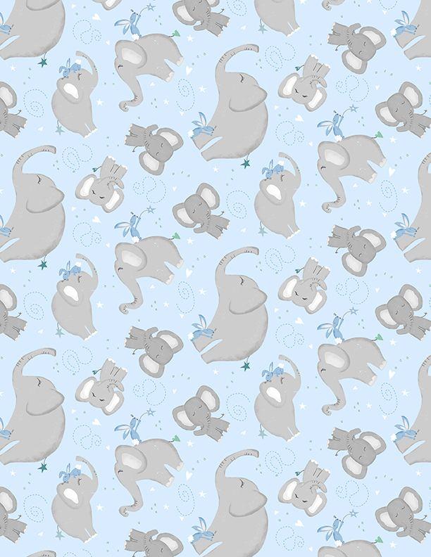 Safari Lullaby by Wilmington Prints - Elephant Toss Blue 3060-36264-491