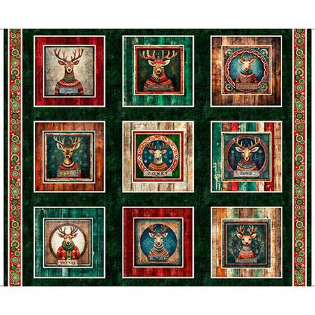 Santa's Workshop - QT Fabrics - PANEL - Reindeer Picture Patches 36" x 43"  - 31071 X