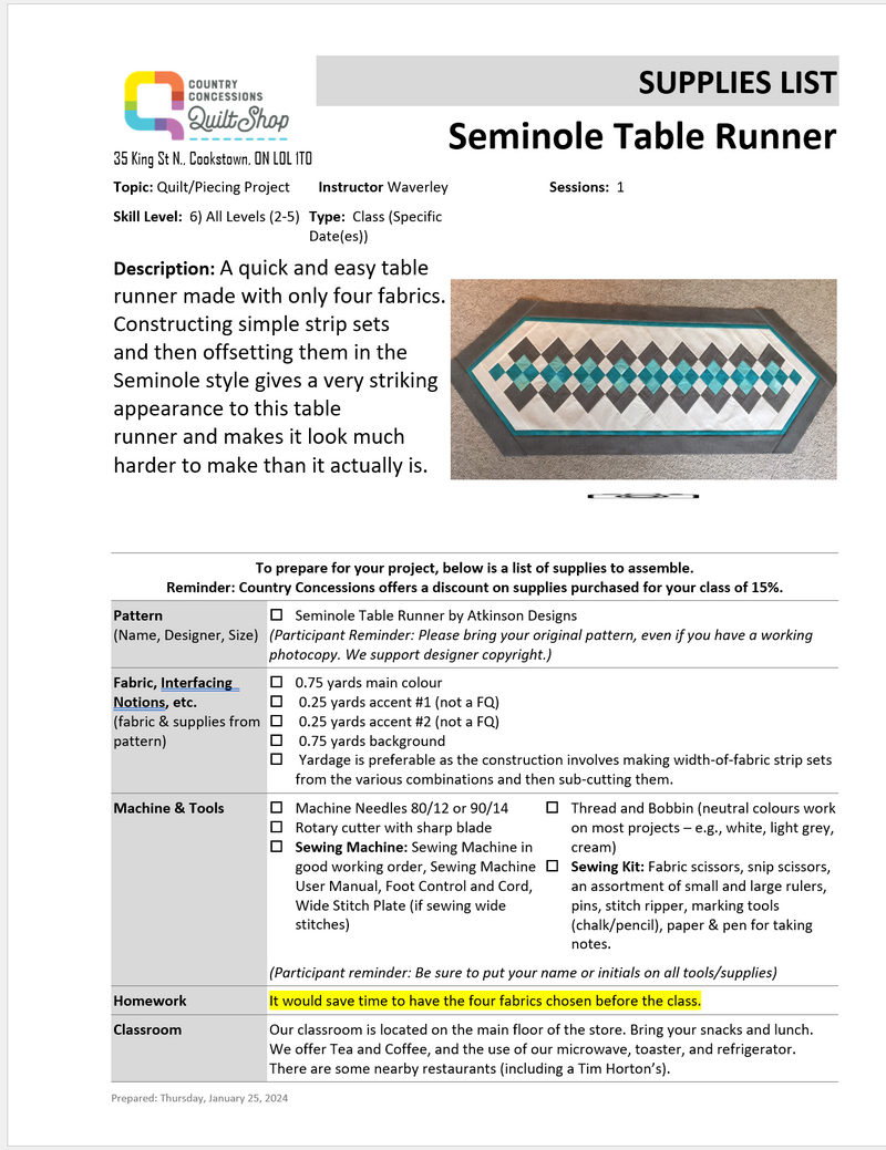 Seminole Table Runner  (March 20, 2025)