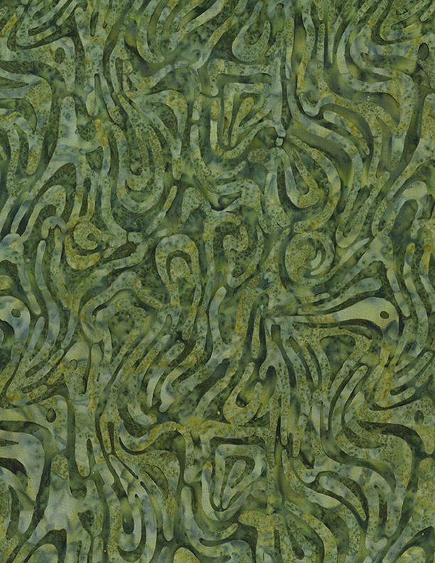Shoreline - Wilmington Batiks - Floating Lines Dark Green 1400-22303-777
