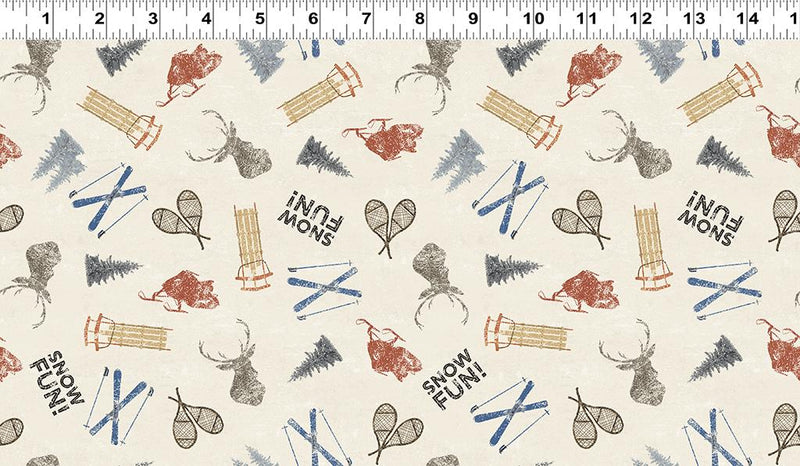 Snow Mountain by Clothworks - Winter Gear on Cream - Y4210-55