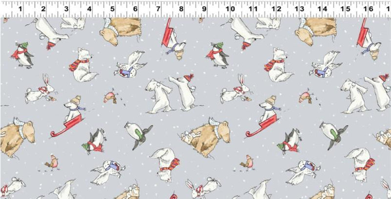 Snowtime - Clothworks Flannel - Y4556-5 Animals Light Gray