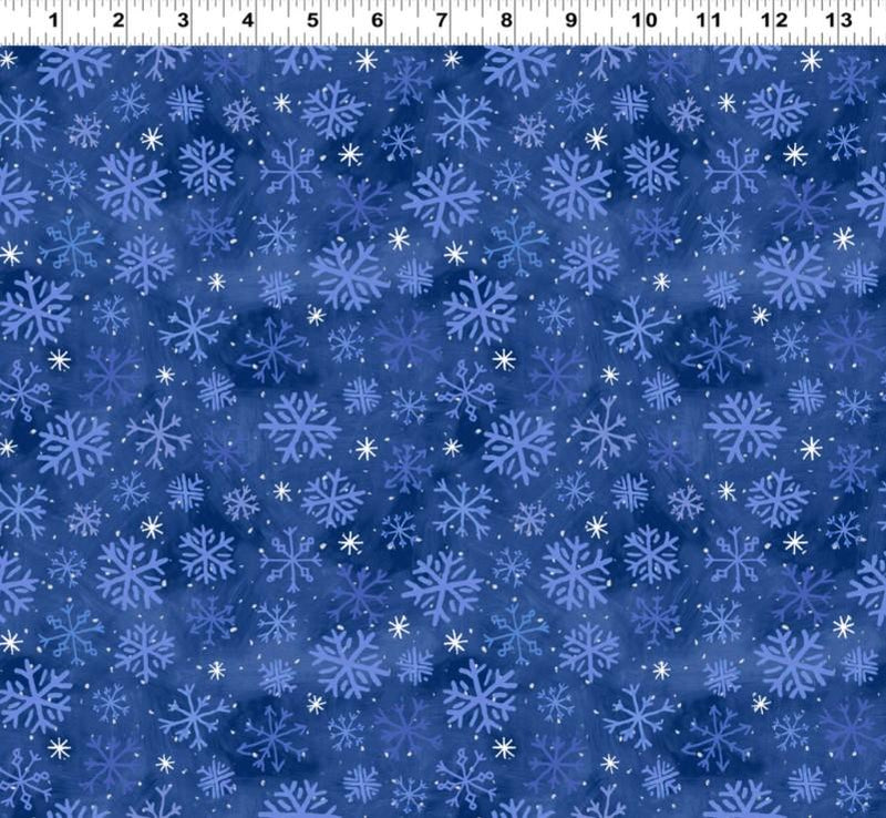 Snowtime - Clothworks Flannel - Y4557-30 Snowflakes Dark Blue