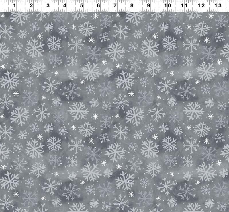 Snowtime - Clothworks Flannel - Y4557-6 Snowflakes Gray