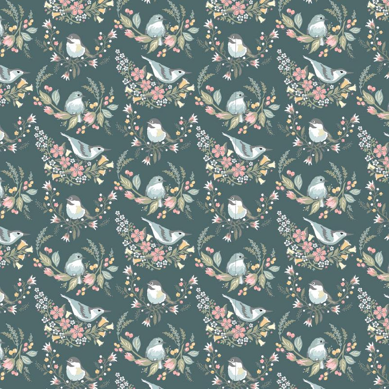 Songbird Serenade by Poppie Cotton - Meadow Nests Teal SS23620
