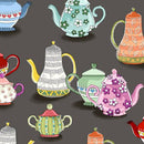 Tea Time by QT Fabrics - Teapots Charcoal 30797-K