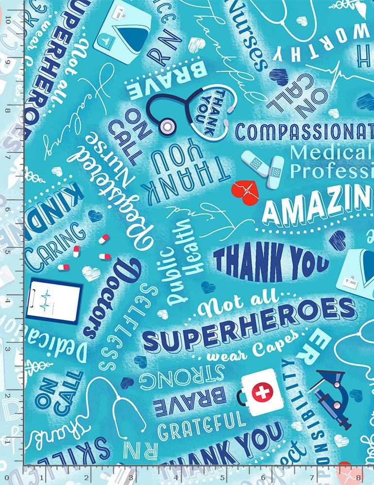 Thanks - Everyday Heroes by Timeless Treasures - Aqua - C8419