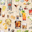 That's The Spirit - QT Fabrics - Liquor Bottle & Cocktails Oatmeal 31003-E