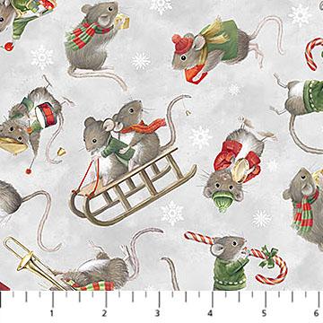 The Christmas Mouse - Flannel - Northcott - Gray Mouse Toss F28039-92