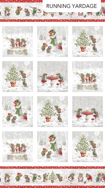 The Christmas Mouse - PANEL - Northcott 25"x43" FLANNEL - White Multi F28035-10