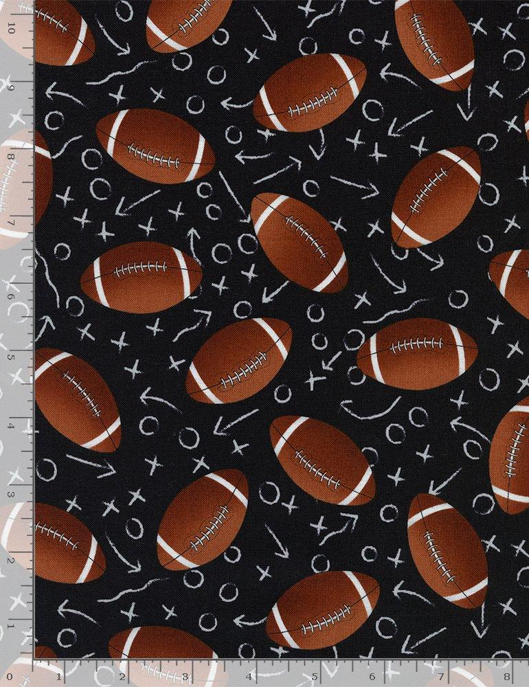 Tossed Footballs - Touchdown - Timeless Treasures - Black C1228