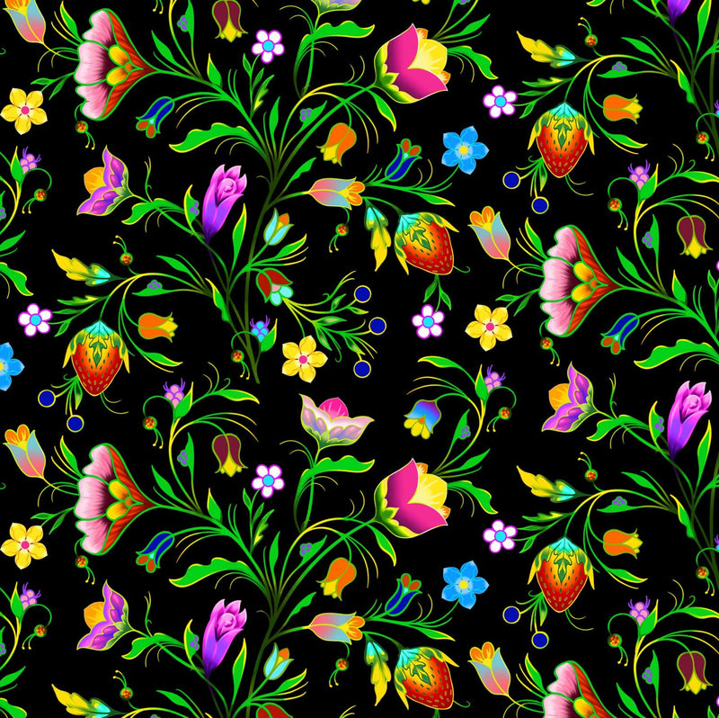 Turtle Island - by Elizabeth Studio for International Textiles - Floral 37002-Black