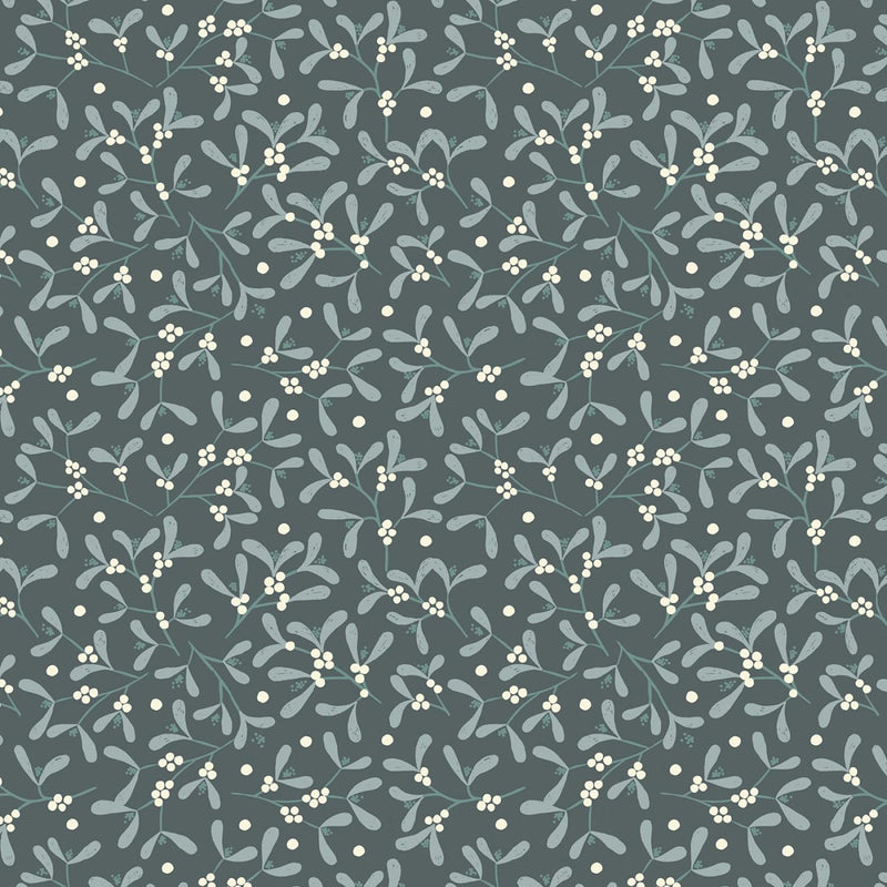 Winter in Bluebell Wood FLANNEL by Lewis &  Irene - Mistletoe Dk Grey F43-3