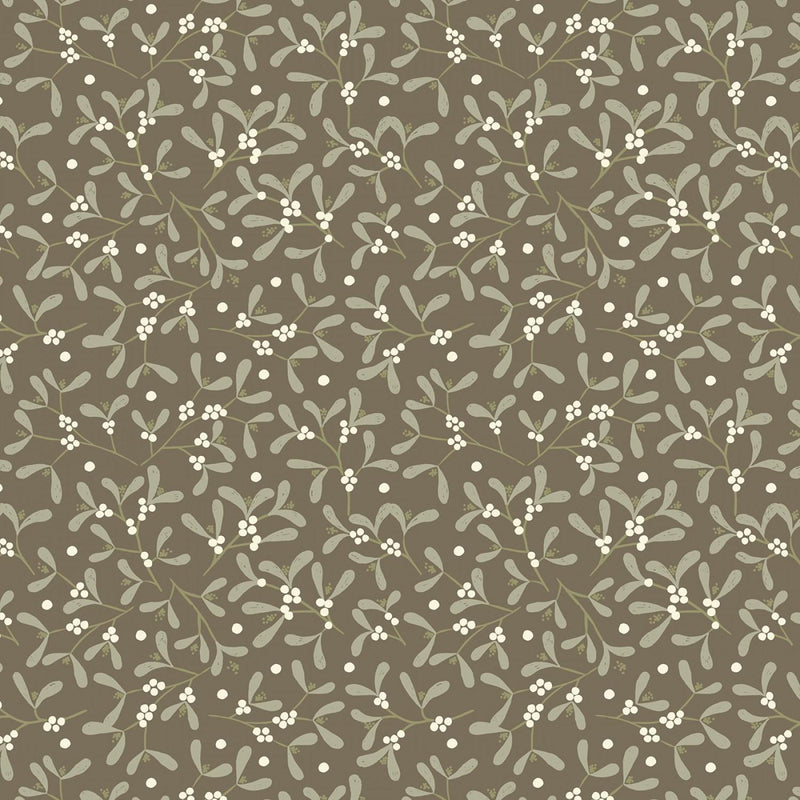 Winter in Bluebell Wood FLANNEL by Lewis &  Irene - Mistletoe Dk Taupe F43-2