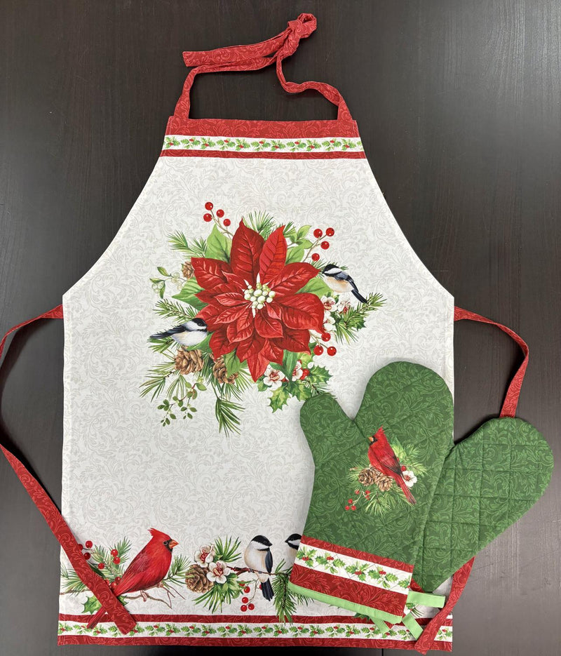 Yuletide Traditions SAMPLE - Finished Apron & 2 Oven Mitts