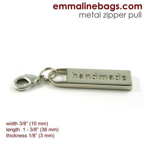 Zipper Pull "Handmade" by  Emmaline Bags - Nickel
