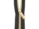 Zipper Tape - 3 yds + 9 pulls  - Black Tape, Gold pull - ZBY5C12