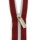 Zipper Tape - 3 yds + 9 pulls  - Burgundy Tape, Nickel pull - ZBY5C41