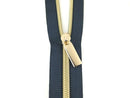 Zipper Tape - 3 yds + 9 pulls - Navy Tape, Gold pull - ZBY5C17