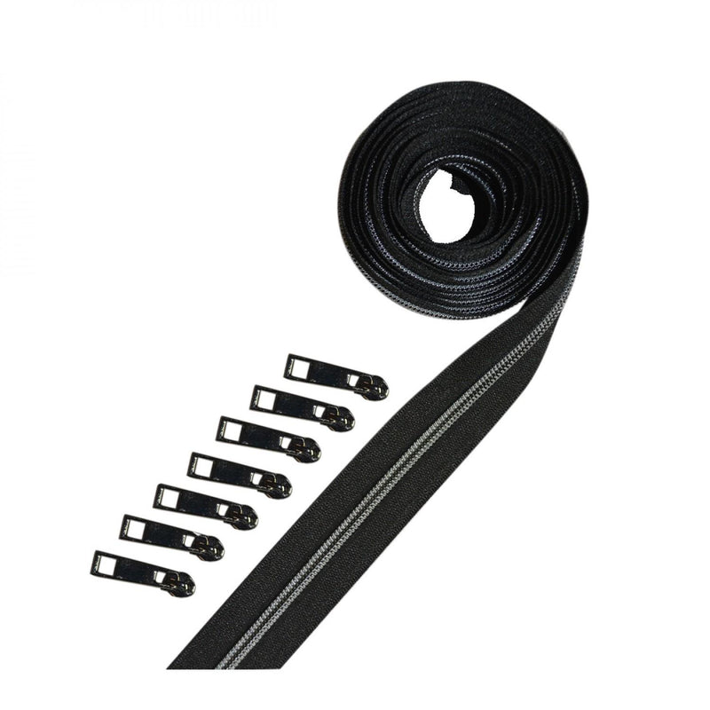 Zipper Tape Metallic - Black/Gunmetal - 2.5yds+7 slides by Pam Damour