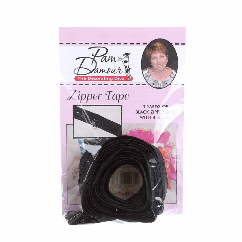 Zipper Tape by Pam Damour - 3 yds with 8 sliders - BLACK