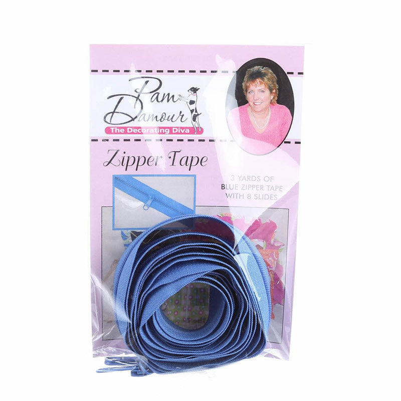 Zipper Tape by Pam Damour - 3 yds with 8 sliders - BLUE