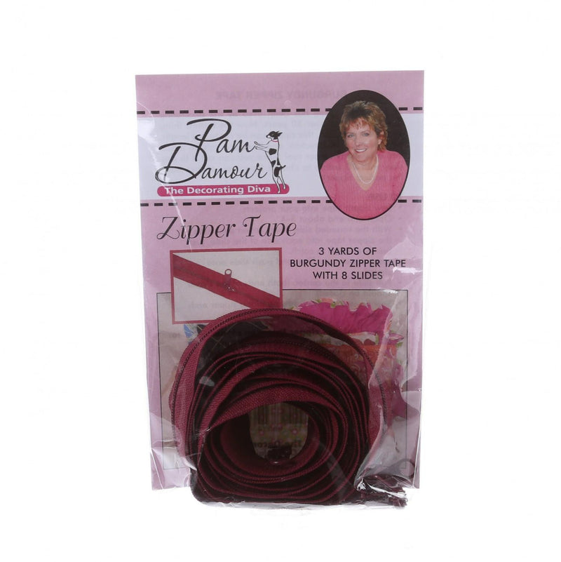 Zipper Tape by Pam Damour - 3 yds with 8 sliders - BURGUNDY