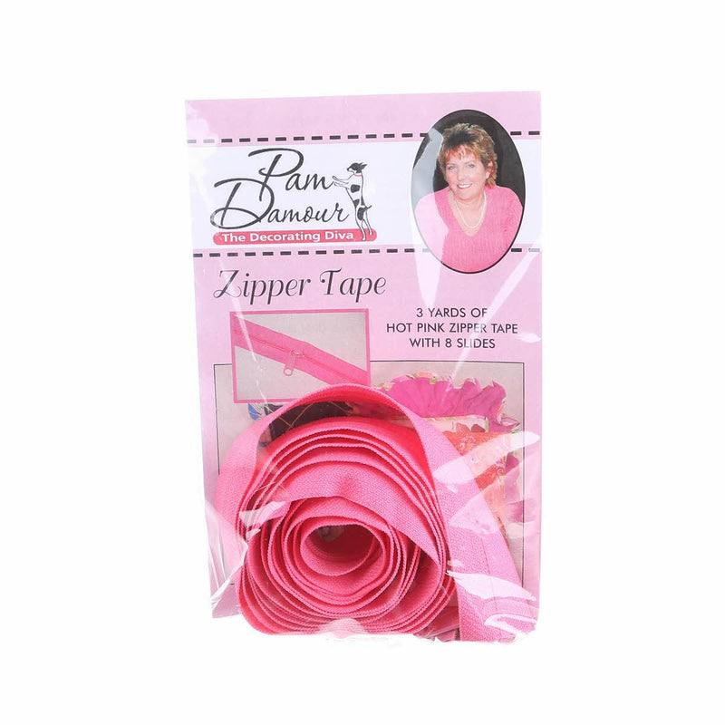 Zipper Tape by Pam Damour - 3 yds with 8 sliders - HOT PINK
