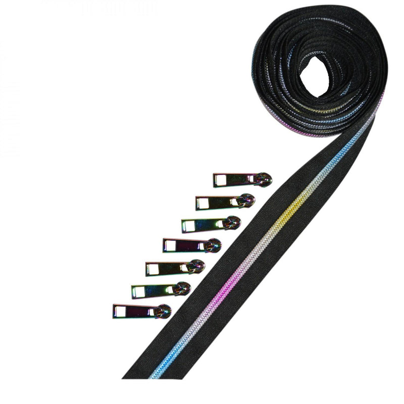 Zipper Tape by Pam Damour - Black with Rainbow Zipper BLK/MU