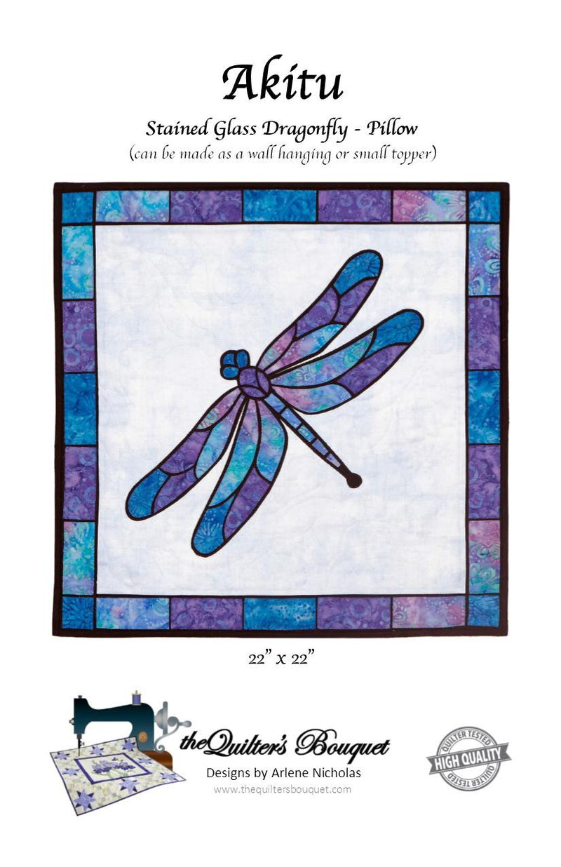 Akitu Dragonfly Pillow PATTERN - 22 X 22 - by Quilter's Bouquet
